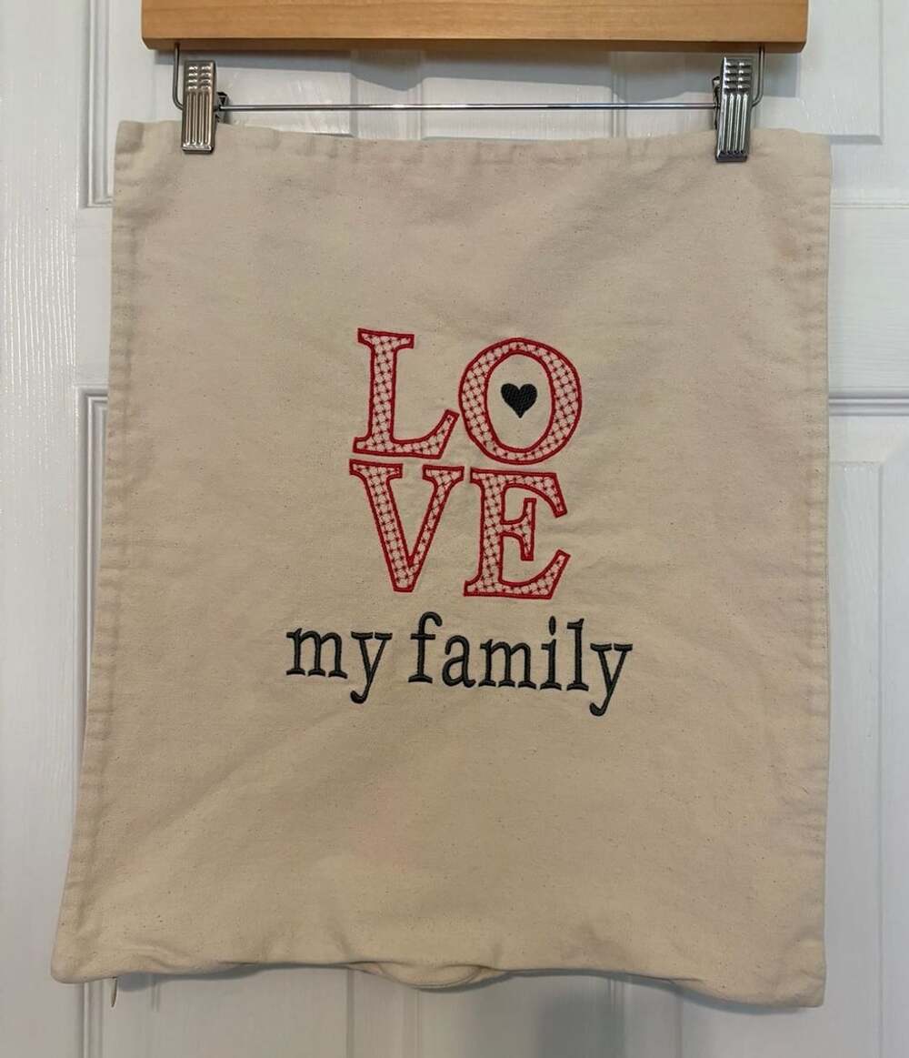 EUC Thirty-One Statement Canvas Pillow Cover LOVE my family 18X18